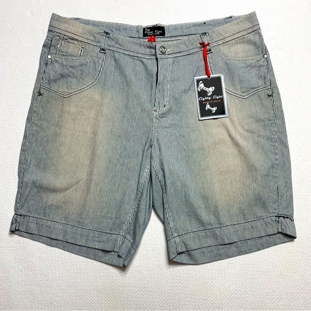 Eighty Eight Perfect Jean Shorts Blue & White Stripes Women's Size 22